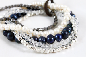 Semi Precious Stone, Freshwater Pearl and Crystal Mix Luxury Stack Bracelet - BL-Fig