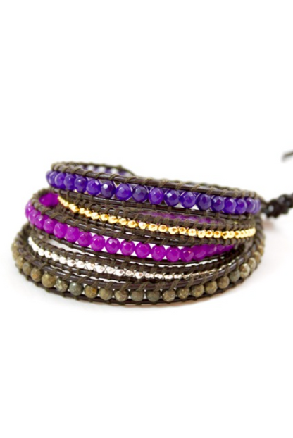 Voo Doo - Purple Mix Leather Wrap Bracelet