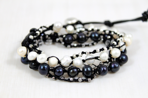 Hand Knotted Convertible Crochet Bracelet or Necklace, Freshwater Pearl Mix - WR5-Eskimo