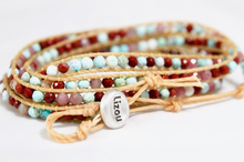 Load image into Gallery viewer, Saint - Light Turquoise and Red Vegan Wrap Bracelet
