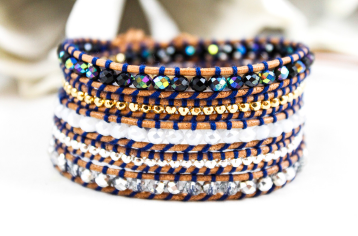 Blizzard - Stone and Crystal Mix Leather Wrap Bracelet