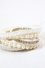 Load image into Gallery viewer, Vail - All White Pearl Mix Leather Wrap Bracelet
