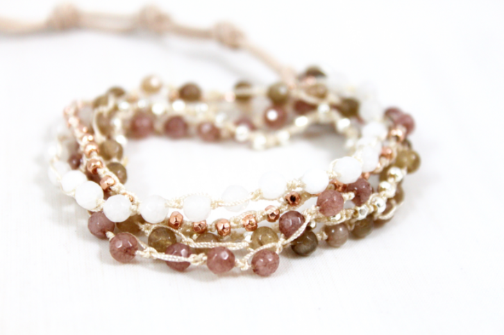 Hand Knotted Convertible Crochet Bracelet or Necklace, Crystals and Stones Mix - WR5-Miranda