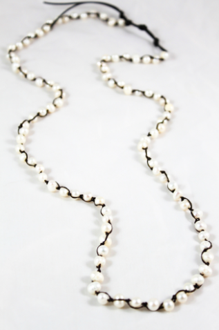 Hand Knotted Convertible Crochet Bracelet or Necklace, White Freshwater Pearls - WR5-Pearl