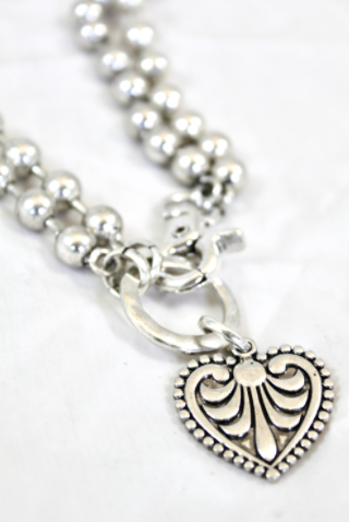 Convertible Short or Long Heart Fleur de Lis Ball Chain Necklace -The Classics Collection- N2-229