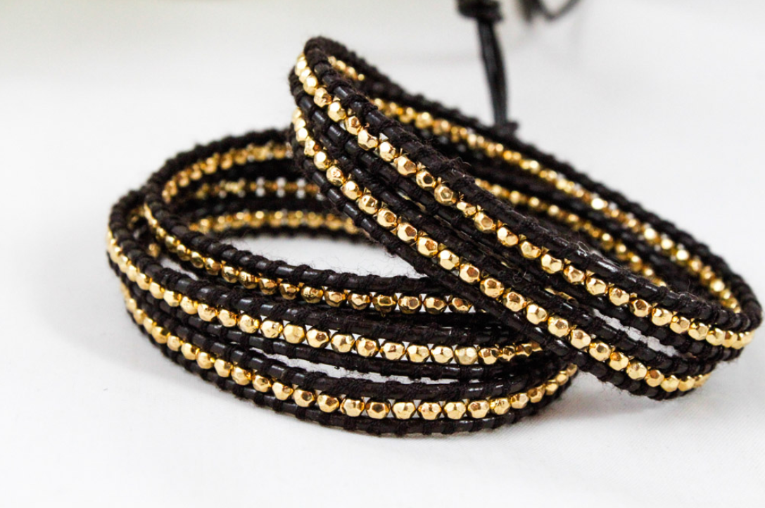 Tiger - 24K Gold Plate Brown Leather Wrap Bracelet