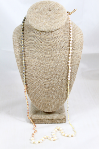 WR5-LotusHand Knotted Convertible Crochet Bracelet or Necklace, Crystals and Pearls Mix -
