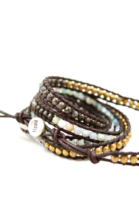 Santiago - Amazonite Mix Leather Wrap Bracelet