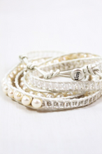 Load image into Gallery viewer, Vail - All White Pearl Mix Leather Wrap Bracelet
