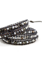 Load image into Gallery viewer, Owl - Pyrite and Mirror Dipped Crystal Mix Leather Wrap Bracelet
