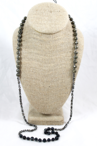 Hand Knotted Convertible Crochet Bracelet or Necklace, Pearls and Pyrite Mix - WR5-Midnight