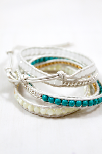 Pippa - White Wrap Bracelet With a Splash of Turquoise