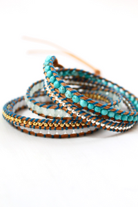 Skyline - Turquoise Mix Light Leather Wrap Bracelet