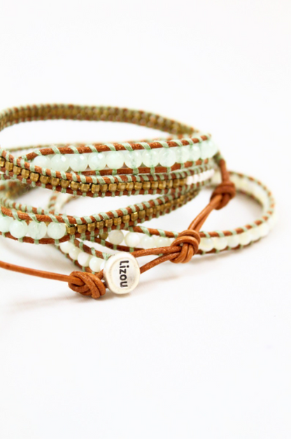 Sand - Light 24K Gold Plate Leather Wrap Bracelet