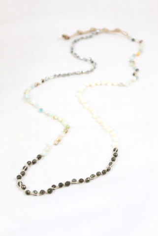 Hand Knotted Convertible Crochet Bracelet or Necklace, Crystals and Stones Mix - WR5-Crisp