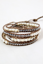 Load image into Gallery viewer, Marilyn - Freshwater Pearl and Crystal Mix Leather Wrap Bracelet
