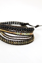 Load image into Gallery viewer, Nova - Green Shimmer Crystal and Black Leather Wrap Bracelet
