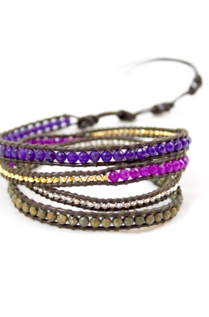 Voo Doo - Purple Mix Leather Wrap Bracelet
