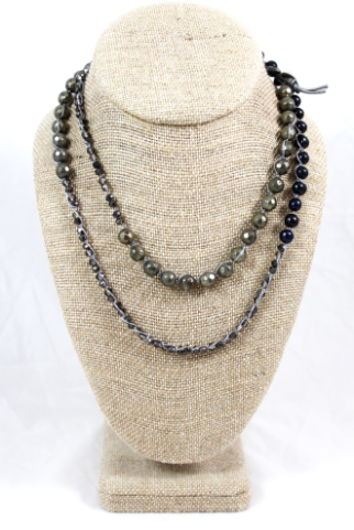Hand Knotted Convertible Crochet Bracelet or Necklace, Pearls and Pyrite Mix - WR5-Midnight