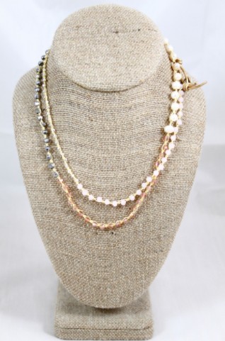 WR5-LotusHand Knotted Convertible Crochet Bracelet or Necklace, Crystals and Pearls Mix -