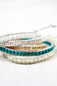 Pippa - White Wrap Bracelet With a Splash of Turquoise