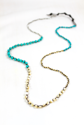 Hand Knotted Convertible Crochet Bracelet or Necklace, Turquoise Mix - WR5-Eclipse