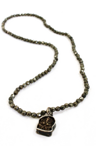 Faceted Pyrite Stretch Short Necklace or Bracelet with Ganesh Charm -The Buddha Collection- NS-PY-3G1