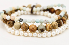 Load image into Gallery viewer, Freshwater Pearl Jasper and Amazonite Stretch Luxury Stack Bracelet - BL-4006

