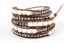 Load image into Gallery viewer, Marilyn - Freshwater Pearl and Crystal Mix Leather Wrap Bracelet
