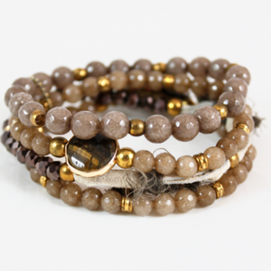 Luxury Semi Precious Stone Brown Stack Bracelet   -The Classics Collection- B1-921