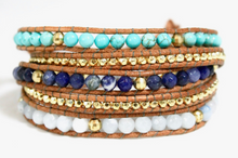 Load image into Gallery viewer, Rhea - Turquoise Mix Leather Wrap Bracelet
