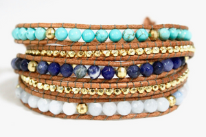 Rhea - Turquoise Mix Leather Wrap Bracelet