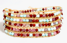 Load image into Gallery viewer, Saint - Light Turquoise and Red Vegan Wrap Bracelet
