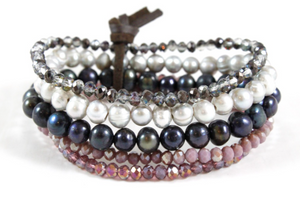 Semi Precious Stone, Freshwater Pearl and Crystal Mix Luxury Stack Bracelet -BL-Dazzle