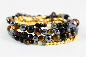 Semi Precious Stone and Gold Mix Luxury Stack Bracelet - BL-Rome