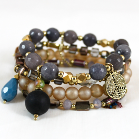 Luxury Crystal and Stone Stack Stretch Bracelet   -The Classics Collection- B1-920