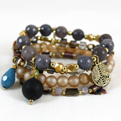 Luxury Crystal and Stone Stack Stretch Bracelet   -The Classics Collection- B1-920