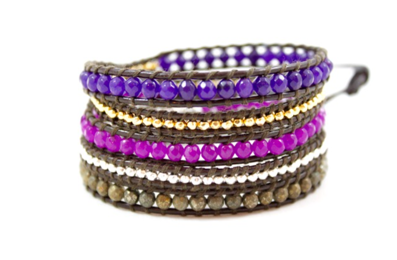 Voo Doo - Purple Mix Leather Wrap Bracelet