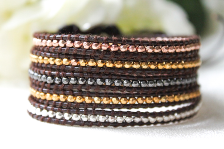 Metal - Mixed Metals Leather Wrap Bracelet