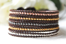 Load image into Gallery viewer, Metal - Mixed Metals Leather Wrap Bracelet
