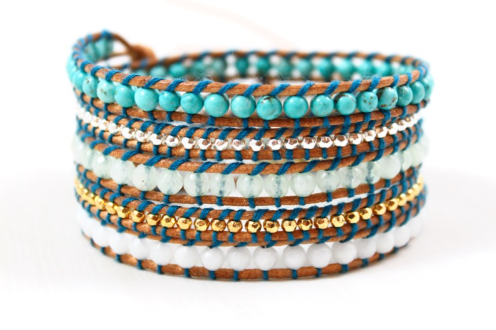 Skyline - Turquoise Mix Light Leather Wrap Bracelet