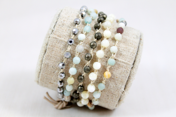 Hand Knotted Convertible Crochet Bracelet or Necklace, Crystals and Stones Mix - WR5-Crisp