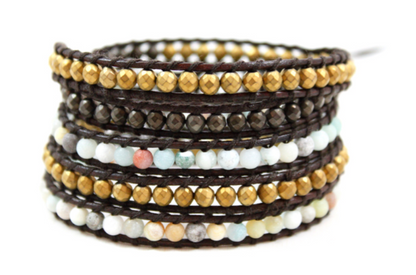 Santiago - Amazonite Mix Leather Wrap Bracelet