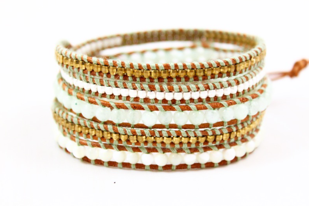 Sand - Light 24K Gold Plate Leather Wrap Bracelet