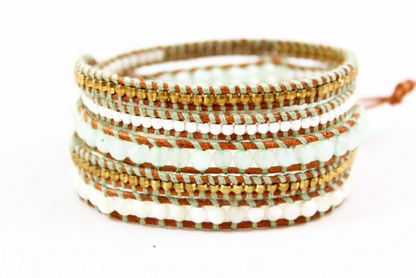 Sand - Light 24K Gold Plate Leather Wrap Bracelet