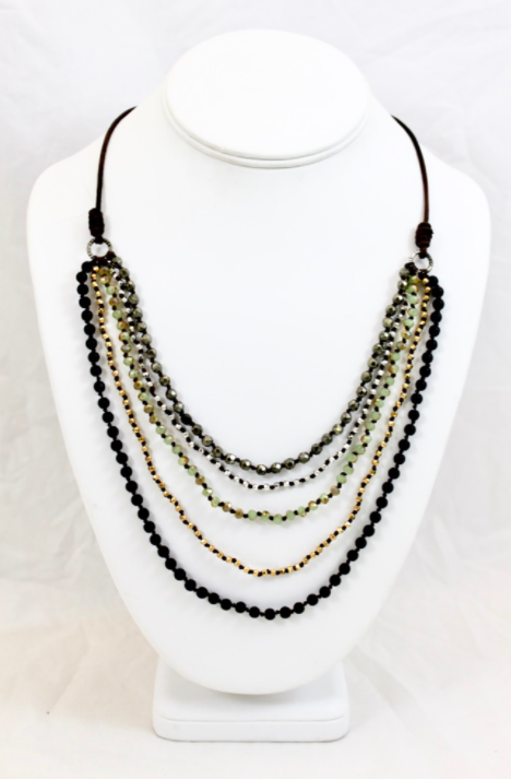 Semi Precious Stone Hand Knotted Short Necklace on Genuine Leather -Layers Collection- NLS-Nova