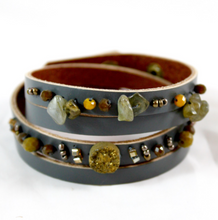 Load image into Gallery viewer, Grey Beaded Leather Wrap Bracelet   -The Classics Collection- B1-850
