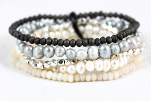 Semi Precious Stone, Freshwater Pearl and Crystal Luxury Stack Bracelet - BL-Chicory