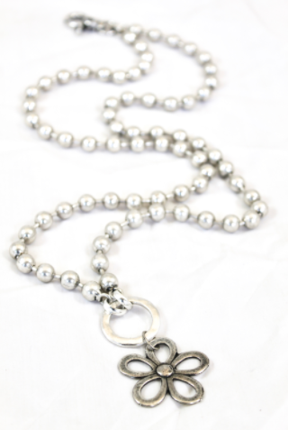 Convertible Short or Long Ball Chain Necklace with Small Silver Daisy Flower -The Classics Collection- N2-266S