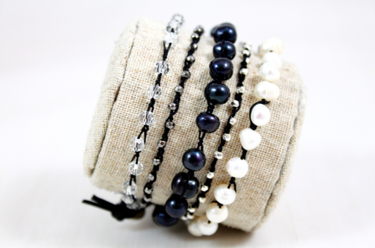 Hand Knotted Convertible Crochet Bracelet or Necklace, Freshwater Pearl Mix - WR5-Eskimo